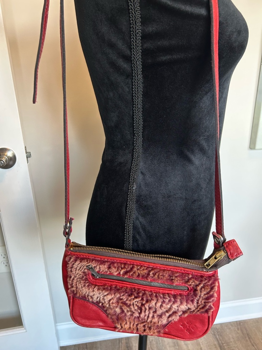 Patricia Nash Red Crossbody Bag with Shearling Front Panel